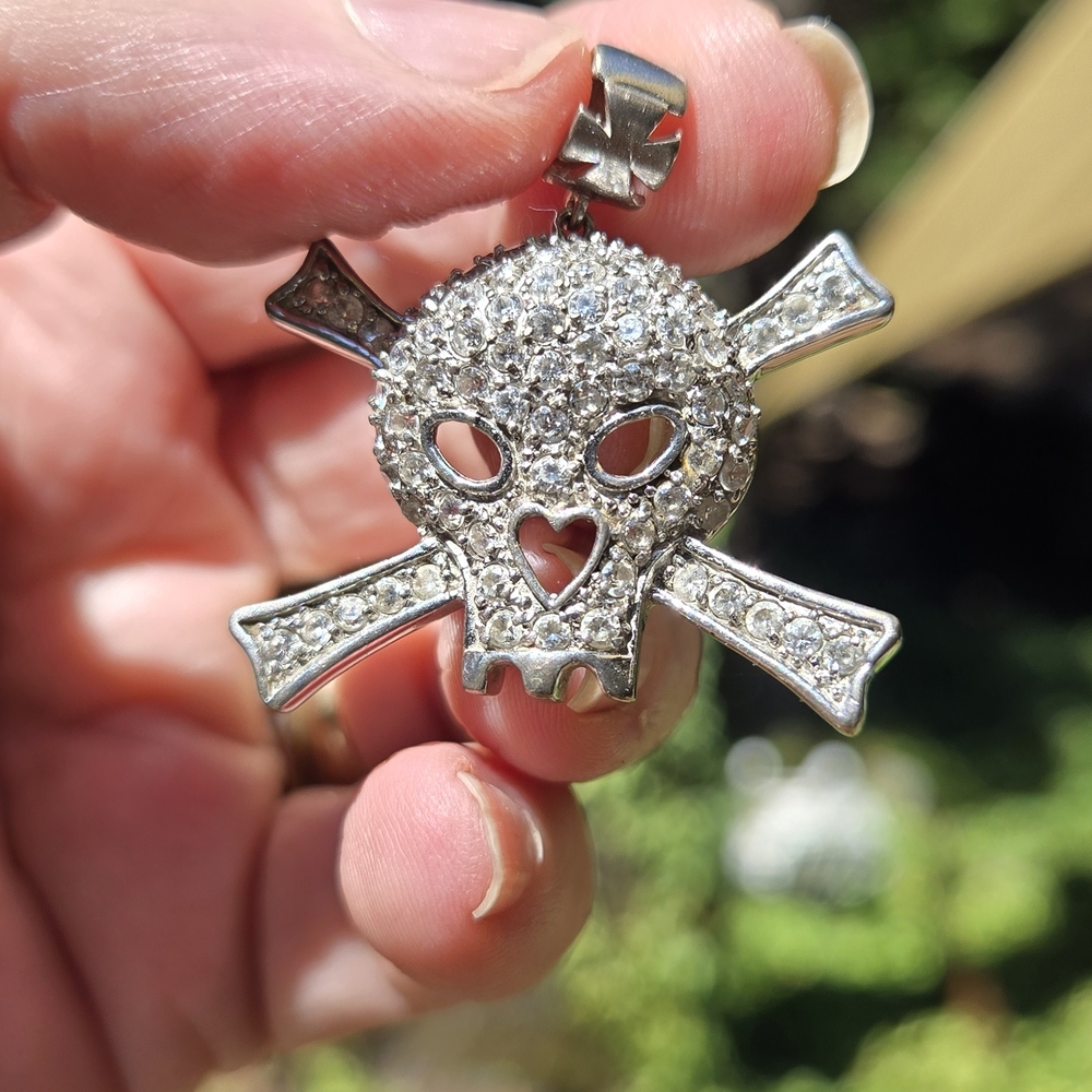 White Topaz Sterling Silver Skull Pendant Unisex